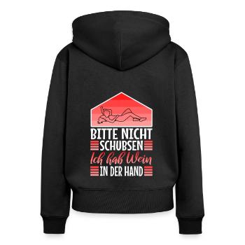 Bitte nicht schubsen ich habe wein in der hand - Frauen Premium Bio Zip Hoodie - Schwarz - Hinten - Julia (174cm)