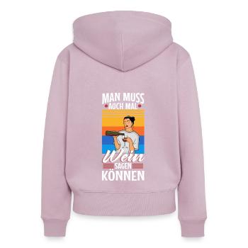 Man muss auch mal wein sagen können - Frauen Premium Bio Zip Hoodie - Altrosa - Hinten - Julia (174cm)