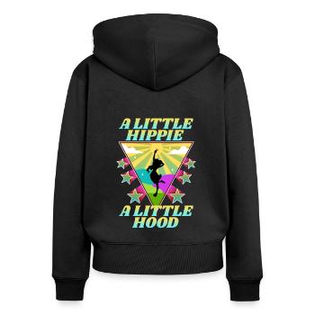 Un peu hippie Un petit capot - Sweat à capuche zippé Premium bio Femme - noir - Dos - Julia (174cm)