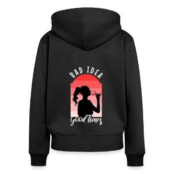 Mauvaise idée, bons moments - Sweat à capuche zippé Premium bio Femme - noir - Dos - Julia (174cm)