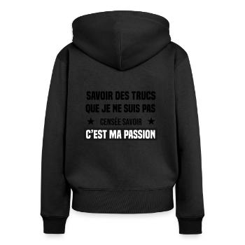 savoir des trucs que je ne suis pas censée cadeau - Sweat à capuche zippé Premium bio Femme - noir - Dos - Julia (174cm)