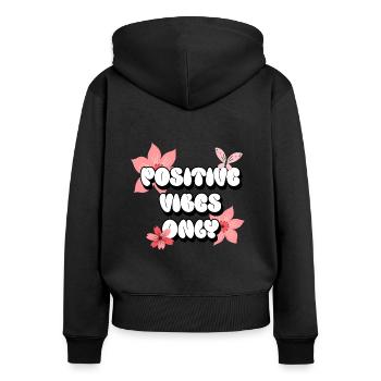 Ondes positives Uniquement des affirmations positives Rose - Sweat à capuche zippé Premium bio Femme - noir - Dos - Julia (174cm)