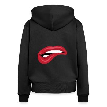 Mordre les lèvres - Sweat à capuche zippé Premium bio Femme - noir - Dos - Julia (174cm)