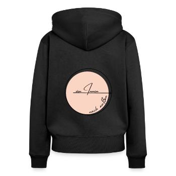 Von Innen nach außen - Frauen Premium Bio Zip Hoodie - Schwarz - Hinten - Julia (174cm)