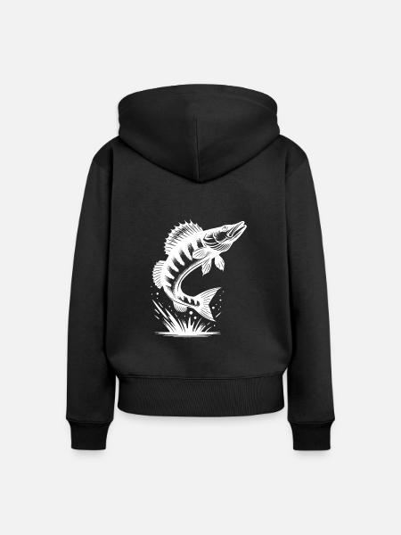 Großer springender Zander Fisch - Frauen Premium Bio Zip Hoodie - Schwarz