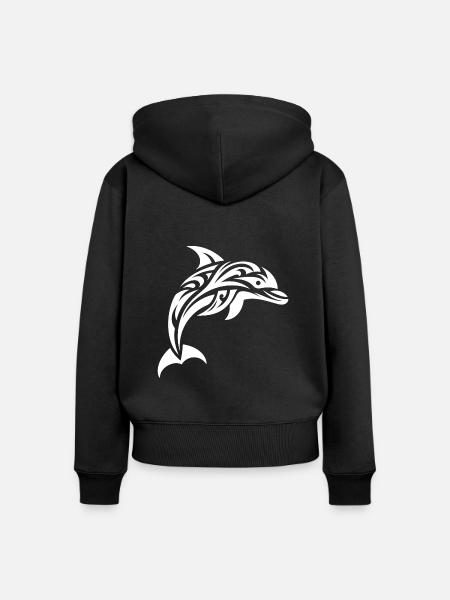 Springender süßer Tattoo Delfin - Frauen Premium Bio Zip Hoodie - Schwarz