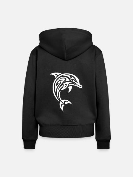 Eleganter Springender Tattoo Tümmler - Frauen Premium Bio Zip Hoodie - Schwarz