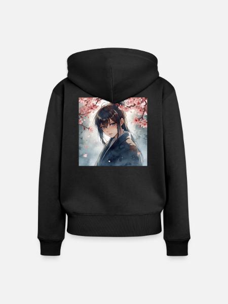 Hanfu unter Kirschblüten - Frauen Premium Bio Zip Hoodie - Schwarz