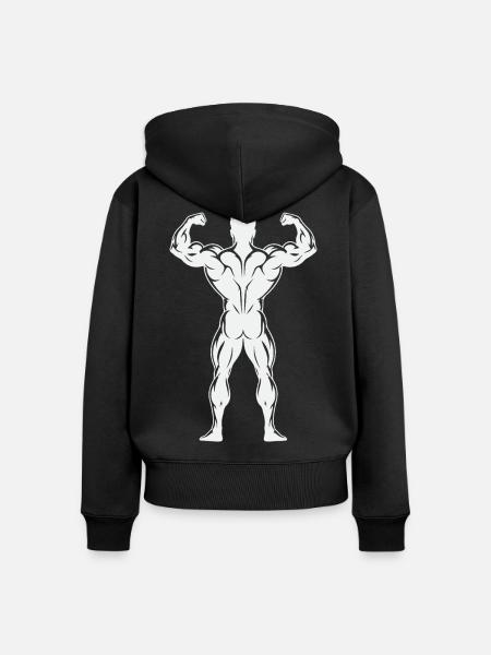 Rückenprint: Bodybuilder-Trainings, - Frauen Premium Bio Zip Hoodie - Schwarz
