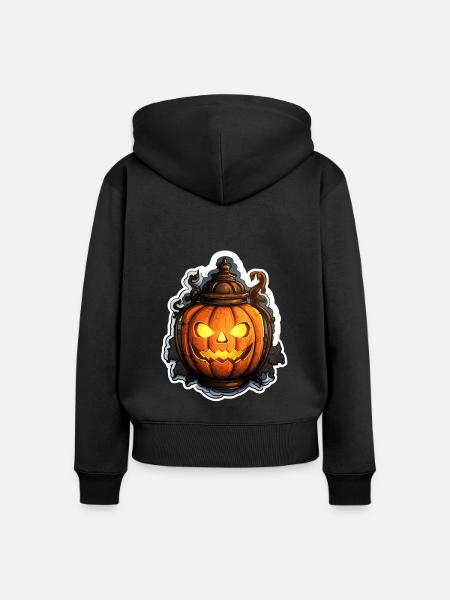 Halloween Kürbislaterne2 - Frauen Premium Bio Zip Hoodie - Schwarz