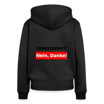 Investoren? Nein, Danke! - Frauen Premium Bio Zip Hoodie - Schwarz - Hinten - Julia (174cm)