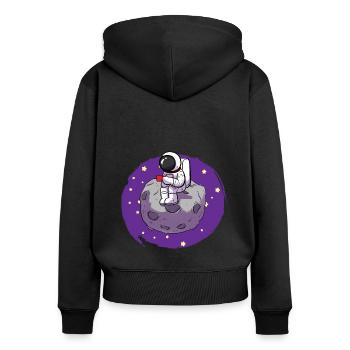 Astronauten trinkt Kaffee Kaffeesüchtiger - Frauen Premium Bio Zip Hoodie - Schwarz - Hinten - Julia (174cm)