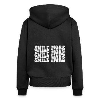 Smile more Self Love Citation inspirante - Sweat à capuche zippé Premium bio Femme - noir - Dos - Julia (174cm)