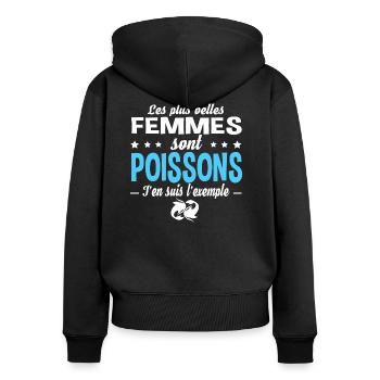 Poisson signe zodiaque anniversaire. Cadeau femme - Sweat à capuche zippé Premium bio Femme - noir - Dos - Julia (174cm)