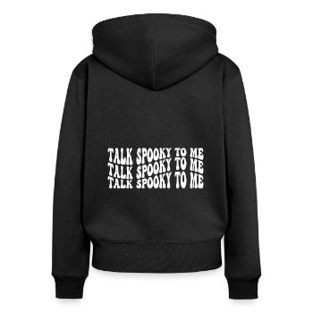 Parlez-moi de manière effrayante - Sweat à capuche zippé Premium bio Femme - noir - Dos - Julia (174cm)