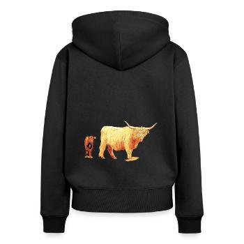 Schottisches Hochlandrind mit Kalb - Frauen Premium Bio Zip Hoodie - Schwarz - Hinten - Julia (174cm)