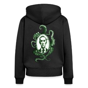 HP Lovecraft - Tentakelportrait - Frauen Premium Bio Zip Hoodie - Schwarz - Hinten - Julia (174cm)