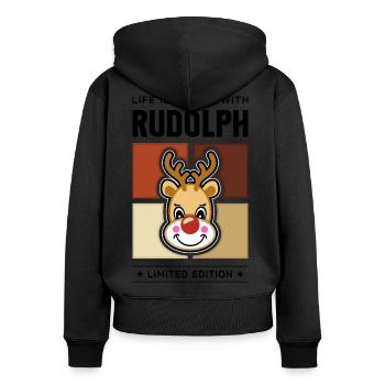 Rudolph - Sweat à capuche zippé Premium bio Femme - noir - Dos - Julia (174cm)