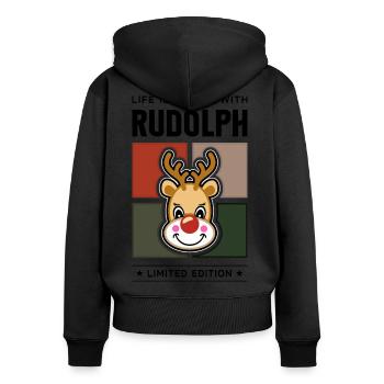 Rudolph - Sweat à capuche zippé Premium bio Femme - noir - Dos - Julia (174cm)