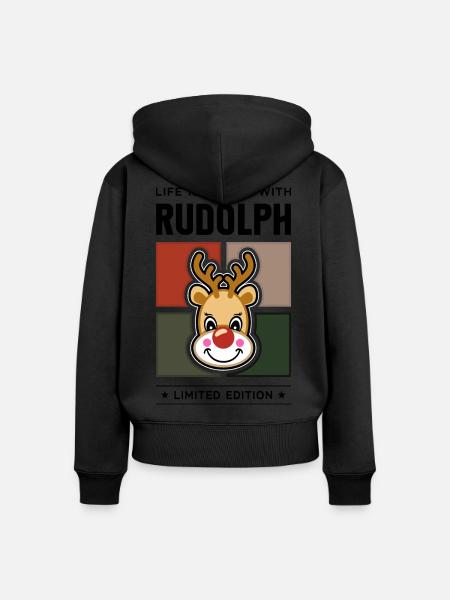 Rudolph - Frauen Premium Bio Zip Hoodie - Schwarz