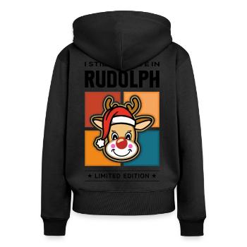 Rudolph - Sweat à capuche zippé Premium bio Femme - noir - Dos - Julia (174cm)