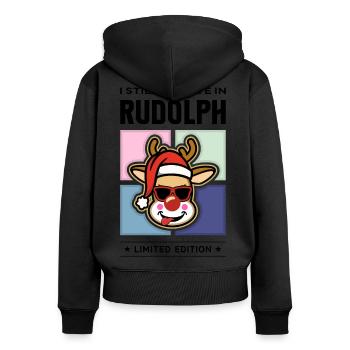 Rudolph - Sweat à capuche zippé Premium bio Femme - noir - Dos - Julia (174cm)