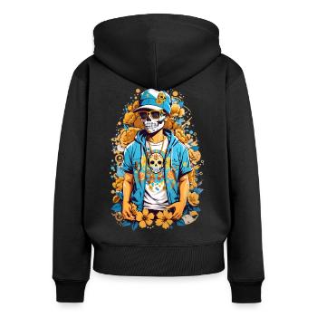 Zucker Schädel - Frauen Premium Bio Zip Hoodie - Schwarz - Hinten - Julia (174cm)
