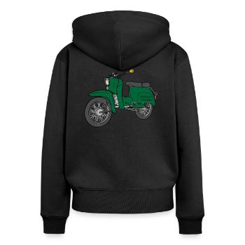 Schwalbe Schwälbchen Simson Suhl - Frauen Premium Bio Zip Hoodie - Schwarz - Hinten - Julia (174cm)