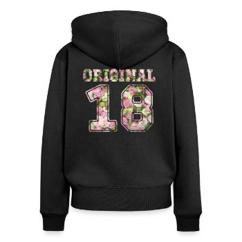 18 d'origine - Sweat à capuche zippé Premium bio Femme - noir - Dos - Julia (174cm)
