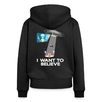 I WANT TO BELIEVE II - MACRON - Sweat à capuche zippé Premium bio Femme - noir - Dos - Julia (174cm)