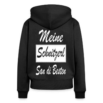 Meine Schnitzerl san di Besten Dialekt Wien - Frauen Premium Bio Zip Hoodie - Schwarz - Hinten - Julia (174cm)