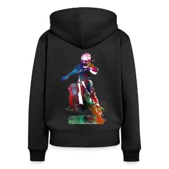 #motor #sport de course automobile - Sweat à capuche zippé Premium bio Femme - noir - Dos - Julia (174cm)