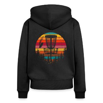 Disc Golf Retro Vintage Frisbee - Frauen Premium Bio Zip Hoodie - Schwarz - Hinten - Julia (174cm)