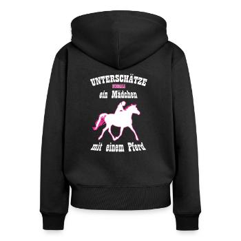 cheval sort ne sous-estime jamais une fille - Sweat à capuche zippé Premium bio Femme - noir - Dos - Julia (174cm)