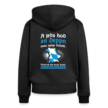Bayern Dahoam Boarisch - Frauen Premium Bio Zip Hoodie - Schwarz - Hinten - Julia (174cm)