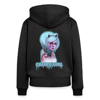 Creepy Girl Pastel Goth Girl Kawaii - Sweat à capuche zippé Premium bio Femme - noir - Dos - Julia (174cm)