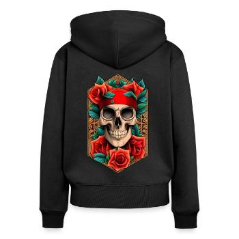 Crâne de pirate - Sweat à capuche zippé Premium bio Femme - noir - Dos - Julia (174cm)