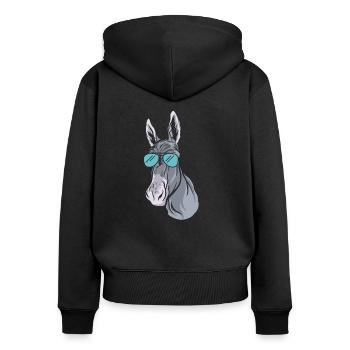 Funny donkey with cool sunglasses Muli - Women's Premium Organic Zip Hoodie - black - Back - Julia (174cm)