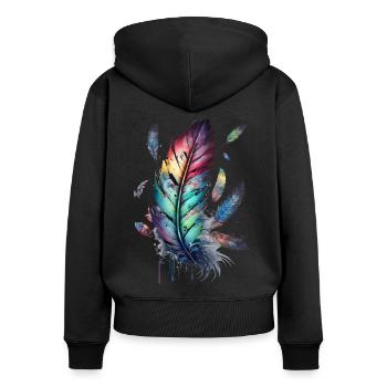Federn, Boho, Ethno, Style, Muster Tribal Indianer - Frauen Premium Bio Zip Hoodie - Schwarz - Hinten - Julia (174cm)