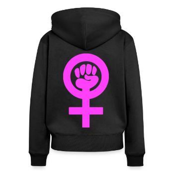 Frauenpower - Frauen Premium Bio Zip Hoodie - Schwarz - Hinten - Julia (174cm)