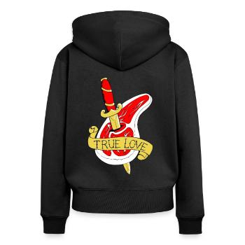 meat love - Frauen Premium Bio Zip Hoodie - Schwarz - Hinten - Julia (174cm)