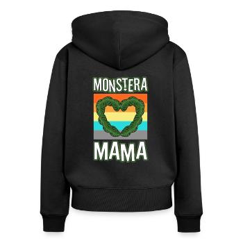 Monstera Mama - Frauen Premium Bio Zip Hoodie - Schwarz - Hinten - Julia (174cm)