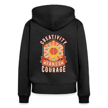 Creativity Takes Courage - Frauen Premium Bio Zip Hoodie - Schwarz - Hinten - Julia (174cm)
