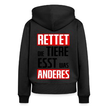 Rettet die Tiere esst was anderes - Frauen Premium Bio Zip Hoodie - Schwarz - Hinten - Julia (174cm)