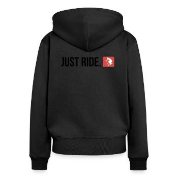 Just ride 9 - Frauen Premium Bio Zip Hoodie - Schwarz - Hinten - Julia (174cm)