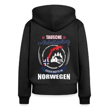 Tausche Arbeitsplatz gegen Hütte in Norwegen - Frauen Premium Bio Zip Hoodie - Schwarz - Hinten - Julia (174cm)