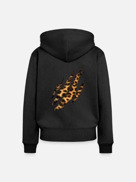 Kralle Leopard Fell Muster - Frauen Premium Bio Zip Hoodie - Schwarz