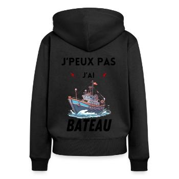 Je peux pas j ai BATEAU - Sweat à capuche zippé Premium bio Femme - noir - Dos - Julia (174cm)