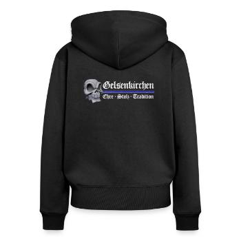 Gelsenkirchen - Ehre Stolz Tradition - Frauen Premium Bio Zip Hoodie - Schwarz - Hinten - Julia (174cm)