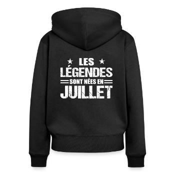 Cadeau anniversaire mois de juillet légende - Sweat à capuche zippé Premium bio Femme - noir - Dos - Julia (174cm)